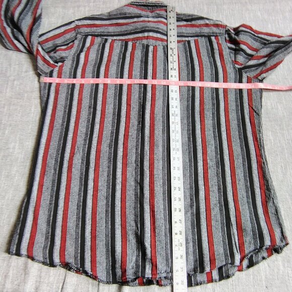 VINTAGE Wrangler Flannel Shirt Size XLT Red Black Striped Long Sleeve Pearl Snap - Picture 6 of 11